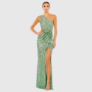 Mac Duggal Green One Shoulder Dress